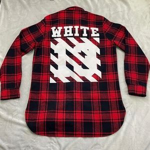 Off-White 13 Flannel Mens Small Red Buffalo Plaid Wool Jacket Shacket Virgil